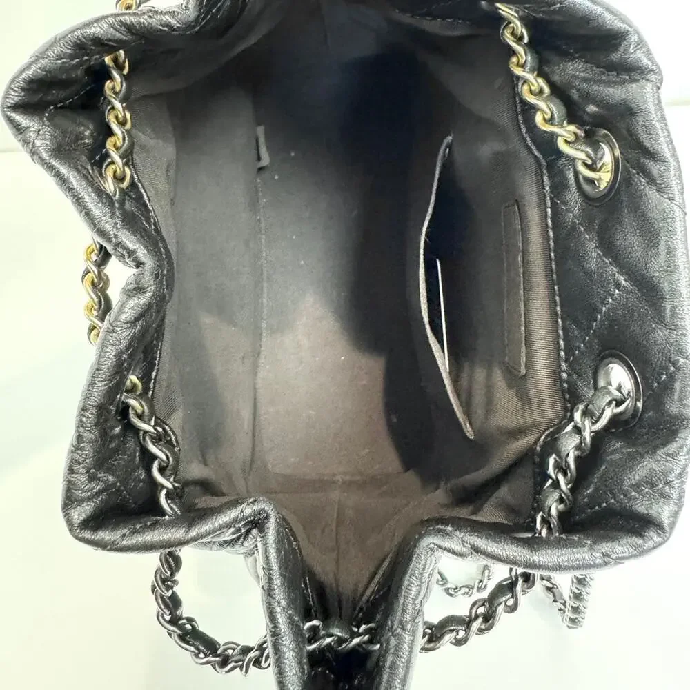 CHANEL Metallic Gunmetal Gray Chevron Quilted Gabrielle Backpack Aged Calfskin